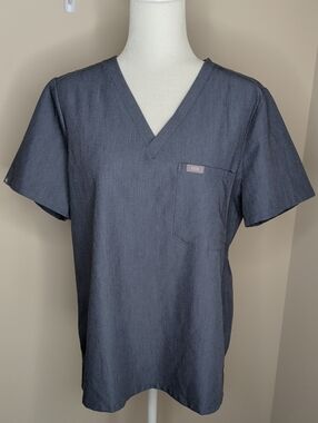 FIGS V-Neck Scrub Top Blue And Gray Color Size Large